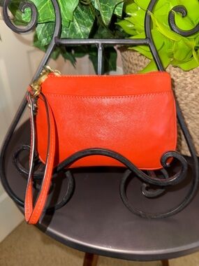 Coach Women's Orange Leather Wristlet Clutch